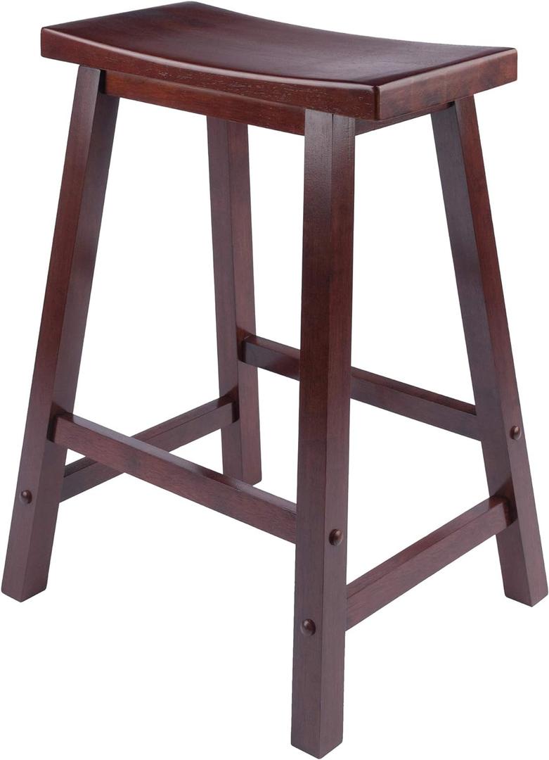 Winsome Satori Saddle Seat Counter Stool, 24" in Walnut, Classic Backless Bar Chairs for Kitchen & Dining Room Seating, Timeless Essential Furniture for Home, Dorm, Apartments