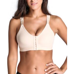 SHAPERX Womens Post-Surgery Front Closure Brassiere Sports Bra (Medium, Beige)