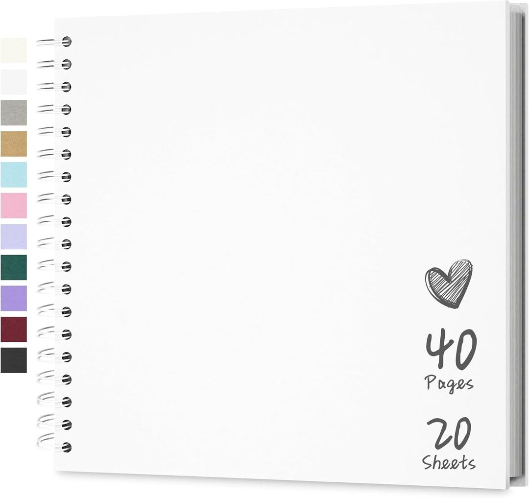 Scrapbook 10x10 Inch DIY Scrapbook Album Hardcover Kraft Paper Scrap Book Photo Albums 20 Sheets Memory Book for Family, Wedding (White)