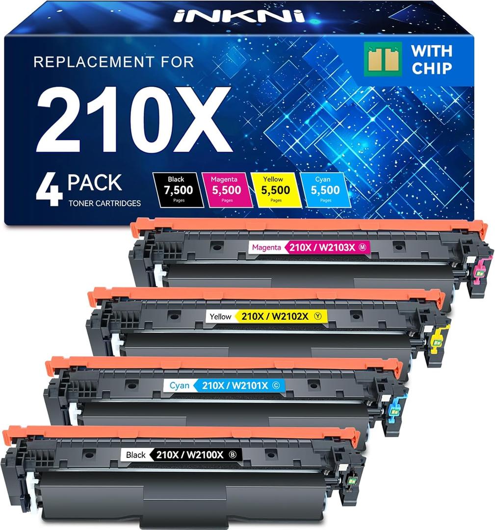 210X Toner Cartridges 4 Pack 4301fdw Compatible Replacement for HP 210X 210A 210 Toner for HP Color LaserJet Pro MFP 4301fdw 4301fdn Pro 4201dw 4201dn Printer Ink W2100X W2100A (B/C/M/Y, with Chip)