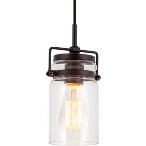 Kira Home Wyer 8" Modern Industrial/Farmhouse Pendant Light + Mini Clear Glass Cylinder Shade, Dimmable Adjustable Wire, Oil Rubbed Bronze Finish