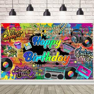AIBIIN 90's Backdrop Hip Hop Birthday Party Backdrop Throwback Retro Birthday Banner Decor Graffiti 90's Birthday Party Cake Table Decoration Banner Photo Booth Props 70.8 x 43.3 Inch (5.9x3.6ft)