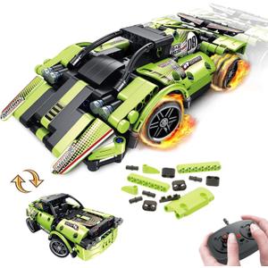 STEM Building Toys for Kids with 2-in-1 Remote Control Racer Snap Together Engineering Kits Early Learning Racecar Building Blocks - Best Gift for 6 7 8 9Year Old Boys and Girls (Green)