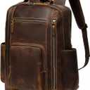 LANNSYNE Men's Vintage Full Grain Leather Backpack for 16" Laptop Travel Hiking Camping Rucksack, Large