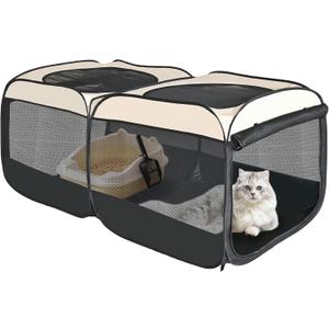 2-in-1 Dog Playpen 58''Pop Up Cat Pet Playpen, Assembly-Free Indoor Outdoor Kitten Enclosure, Kitten Pen Cat Cage Portable Puppy Tent Crates Kennel for Small Animals(No Divider, Unified Space)
