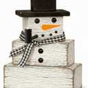 Geelin 4 Pcs Snowman Decor Winter Table Decorations Christmas Tiered Tray Decor Winter Centerpiece Decorations Indoor Rustic Wooden Snowman Block Sign Gift for Home Table Kitchen Shelf