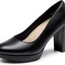 DREAM PAIRS Women's Pumps Closed Round Toe Chunky High Heels Platform Work Comfortable Dress Shoes for Women (8)