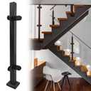 Glass Railing Corner Post 33.46",304 Stainless Steel Glass Balustrade Post System with Clamp for Indoors & Outdoors Railing of Deck,Balcony,Attic,Staircase (Black)