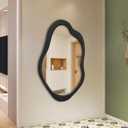 24"x 15" Black Wavy Wall Mirror Wood Frame, Modern Decorative Asymmetrical Mirror for Bedroom, Living Room, Entryway