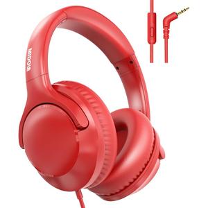 MIDOLA Wired Headphones Over-Ear Hi-Fi Sound with Microphone Adjustable Foldable, 1.5M Cord & 3.5mm Jack, Lightweight Headset for Kids Adults PC iPad Laptop Red