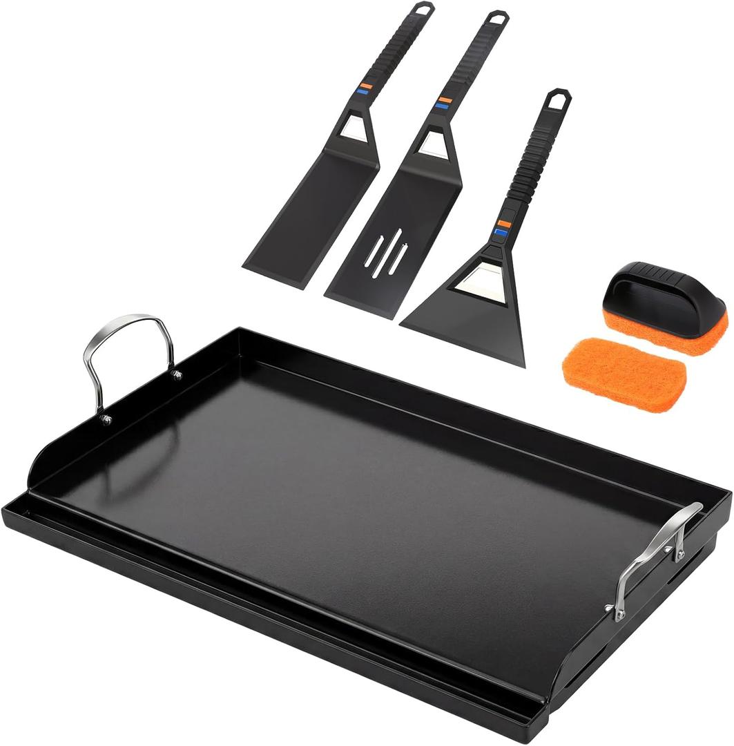 Utheer Griddle Kit, 25" x 16" Nano-Ceramic Nonstick Flat Top Griddle with 5-Piece Scratch-Free Nonstick-Safe Nylon Tools, Universal Grill Griddle for Gas & Charcoal Grills, BBQ, Camping and Parties