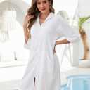 Bsubseach Swimsuit Coverup for Women Terry Cloth Swim Cover Up Zipper 3/4 Sleeves Beach Cover Ups Bathrobe with Pockets, M