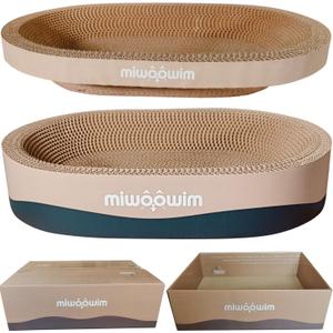 3PSC Cat Scratcher Cardboard, Oval Cat Scratch Pad Bowl Nest for Indoor Cats, Round Cat Scratching Board Corrugated Lounge Cat Bed, Furniture Protector for Couch (khaki 17 inch (small))