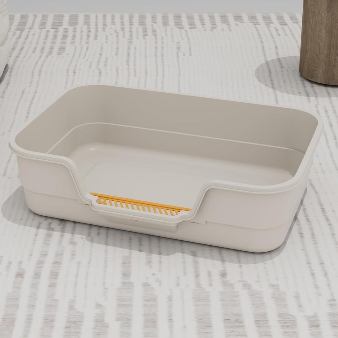 Extea Large Cat Litter Box with High Sides,Cat Boxes for Indoor Cats,Cat Litter Pan for Kitty,Litter Box with Low Entry,Easy to Clean,Anti-Splashing,23.6" x15.7" x6.2" (White)