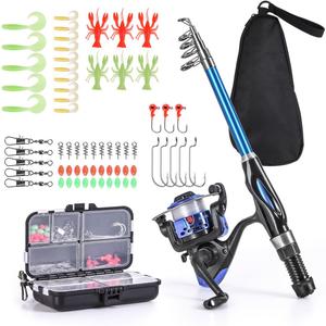 Leo Light Weight Kids Fishing Pole Telescopic Fishing Rod and Reel Combos with Full Kits Lure Case and Carry Bag for Youth Fishing and Beginner 130CM (Rod and Reel Combos with Full Kits and Carry Bag)