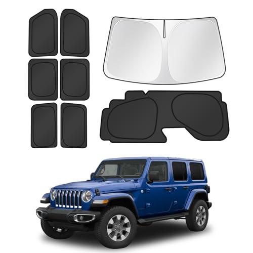 Canvcle Window Shades for 2018-2025 2026 Jeep Wrangler Accessories Windshield Sun Shade Side Rear Window Cover Sunshade Sun Visor Shield Privacy Protection for Camping Keep Vehicle Cool Black 8PCS