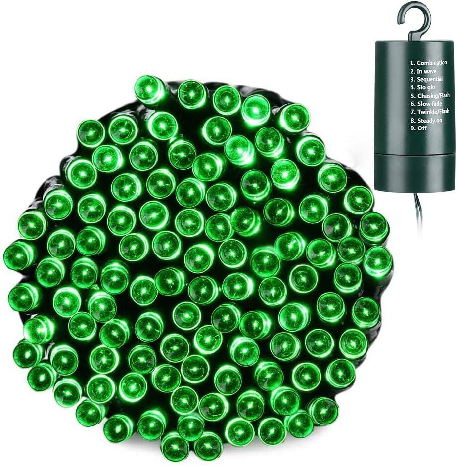 Joomer Green Battery String Lights, 66ft 200LED Fairy Lights Battery Operated Timer 8 Modes Waterproof for Outdoor St. Patrick's Day Christmas Trees Decoration