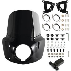 FATECIM Motorcycle 5.75" Headlight Fairing with 13" Black Windshield Windscreen & 48-58mm Mounting Kit Headlight Extension Block For Harley 2018 2019 2020 2021 2022 Softail FXBB Street Bob