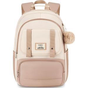 MOMUVO Kids Backpack for Girls,Bookbag for Teens School Bag Elementary Primary Middle School Book Bag,17.3 inch (Beige Khaki-2)