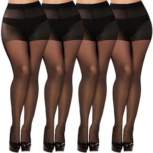 Buauty 4 Pack 20D Sheer Black Tights for Women Control Top Run Resistant Pantyhose Reinforced Toe Tummy Control Stockings (Medium)
