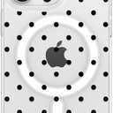 Jefonha Magnetic for iPhone 16 Case Clear Cute Polka Dots Phone Case for Women Girls, Compatible with Magsafe, Anti-Slip Curly Wave Frame Shockproof Cover for 16, Black