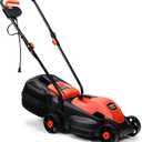 Happygrill Lawn Mower 13-Inch Electric Lawn Mower, Handle Push Corded Lawn Mowers with Grass Bag, Folding Handle, Adjustable Cutting Height for Garden Yard, 12 Amp,Red