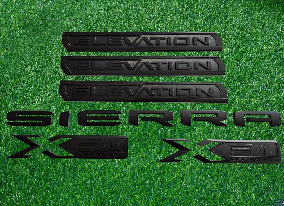 3D Letter Side Door Rear Tailgate Bedside Emblem Badge Nameplate Compatible for 2019-2023 Sierra 1500 Elevation X31 Off Road Set of 6Pcs (Matte Black)