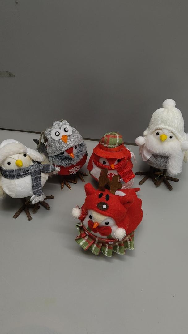 5 Pack 6 Inch Christmas Table Decorations - Small Bird Figurines, Cute Xmas Ornaments for Table Top, Desktop, Mantel, Kitchen Decor, Holiday, Winter Party Gifts