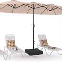 PHI VILLA 15ft Large Patio Umbrellas with Base Included, Outdoor Double-Sided Rectangle Big Market Umbrella with Stand, Outside Umbrellas for Poolside Lawn Backyard, Beige