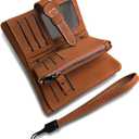 AOXONEL Women's Small Bifold Leather wallet Rfid blocking Ladies Wristlet with Card holder id window Coin Purse