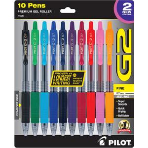 PILOT G2 Premium Refillable and Retractable Rolling Ball Gel Pens, 0.7mm Fine Point, Assorted Color Inks (New Rose Pink & Grape Inks), 10-Pack