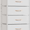 Furnulem White Dresser with 5 Drawers, Vertical Storage Tower Fabric Dresser for Bedroom, Hallway, Entryway, Nursery, Closet Organizer, Nightstand Bedside Table Furniture, Sturdy Steel Frame, Wood Top
