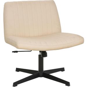 FDW Criss Cross Chair Armless Cross Legged Office Desk Chair Adjustable Swivel Ergonomic Desk Chair No Wheels U Shaped Backrest with Wide Seat Native Sponge Computer Task Vanity Chair for Home Office (Cream)