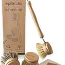 eplanita Natural Dish Brush, 3 Replacement Heads, Kitchen Eco Bamboo Scrubber Brushes, Extra Plant Sponge, Plastic Free Washing Up, Zero Waste Cleaning