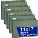gisgfim 25 Pack Reinforced 11x17 Hanging File Folders 1/5 Cut Heavy Duty Hanging File Folders with Plastic Tabs & Label Cards Expanding Hangers File Organizer for Drawing Engineering Document (Green)