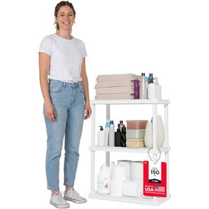IRIS USA 3-Shelf Light Duty Plastic Storage Shelves, 150lb Capacity, 33" H x 24" W x 12" D, Medium Modular Shelving Unit Storage Organizer for Bathroom, Laundry, Garage & Home, Storage Rack - White, 3 Tier | 12"D x 24"W x 33"H