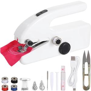 Portable Handheld Sewing Machine Kit - Mini Electric Stitching Machine Hand Held for Beginners, Dual Speeds, USB or Battery Powered, Complete Set with Accessories, DIY Repairs on Clothes, Fabrics