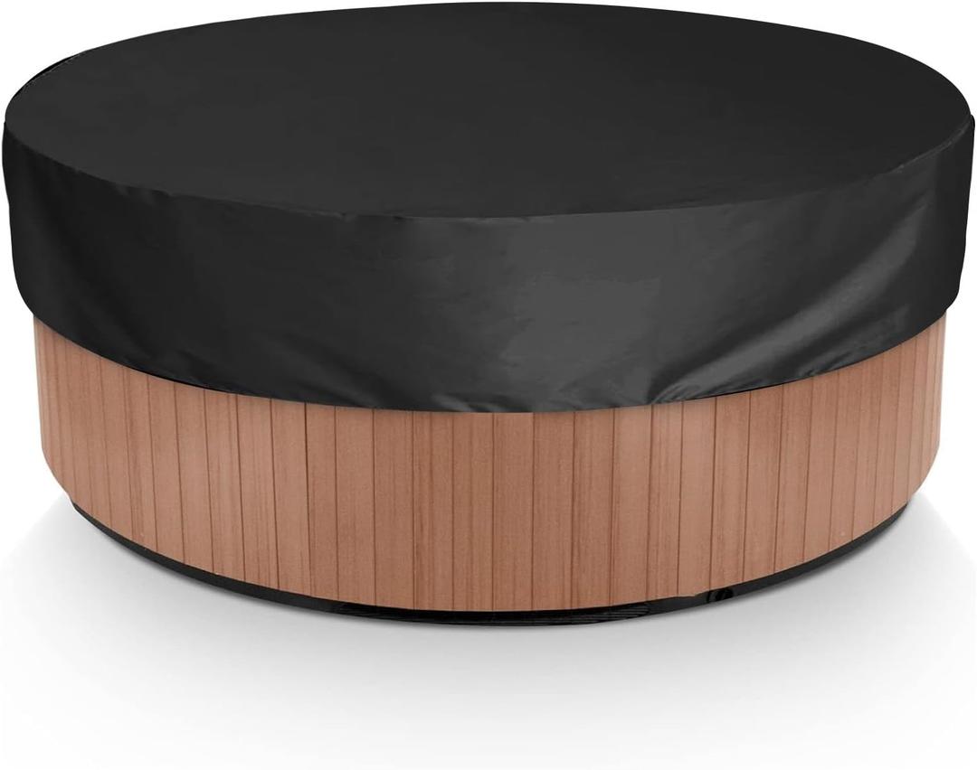 Round Hot Tub Cover Waterproof Outdoor 600D,Spa Covers for Hot Tub,Swimming Pool Cover,UV Protection & Windproof (Black, 75''Dx12''H)