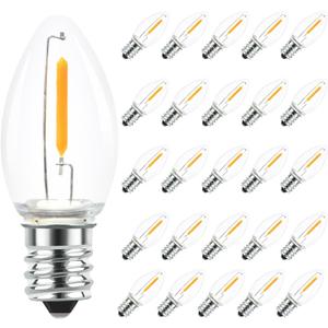 25 Pack LED C7 Light Bulbs - Clear Glass LED E12 LED Night Light Bulbs, 0.6W Equivalent to 7W, for Candles Chandeliers Replacement Bulbs & Christmas Tree Light Bulbs, E12 Base, Warm White