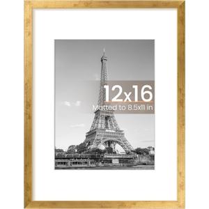 upsimples 12x16 Picture Frame, Display Pictures 8.5x11 with Mat or 12x16 Without Mat, Wall Hanging Photo Frame, Bronze, 1 Pack