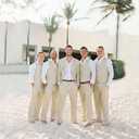 Furuyal Men Suit Casual Wedding Suits Linen Suits for Men 2 Piece Suits Groomsmen Tuxedos Summer Beach Prom Vest and Pants Set Beige-XL