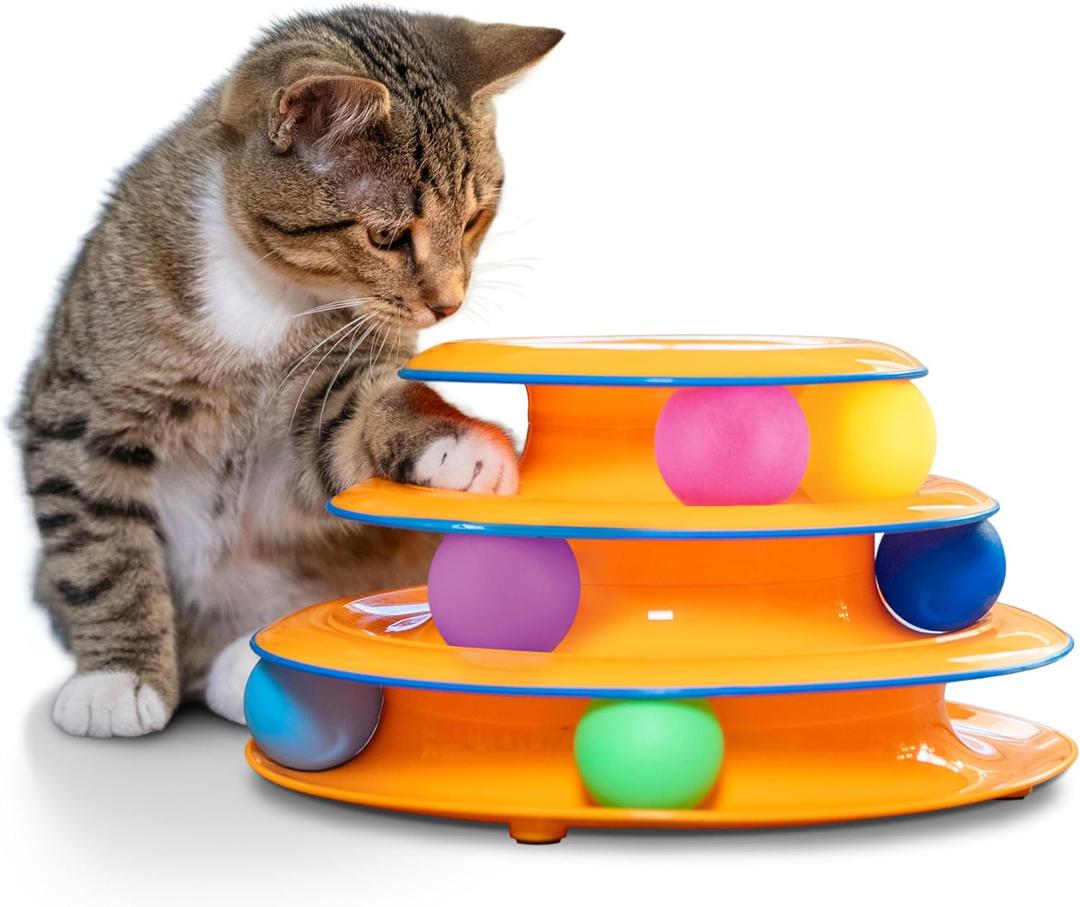 Catstages Tower of Tracks Cat Toy 3-Level Track Tower with 6 Balls, Interactive Cat Toy for Indoor Enrichment