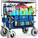Navatiee Beach Wagon with Big Balloon Wheels for Sand, 200L Extra Large Beach Cart with Canopy, 440Lbs Heavy Duty Folding Wagon Collapsible with 9" Tires & Side Pocket for Beach, Outdoor, Blue