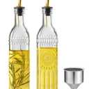 Ruiao 2 Pcs Olive Oil Dispenser Bottle for Kitchen,17oz Clear Glass Cooking Oil and Vinegar Dispenser Set, Coffee Syrup Dispenser with 2 Pourers and 1 Funnel (Two squares)