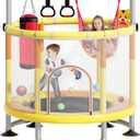 5-in-1 Toddler Trampoline for Kids,60"" Trampoline for Toddlers,Upgrade Kids Trampoline Indoor Outdoor,500lbs Baby Child Large Small Trampoline with Safety Net (light yellow)