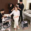 FRENESSA 3 in 1 Rolling Makeup Train Case Professional Cosmetic Trolley Large Storage with Keys Swivel Wheels Salon Barber Case Traveling Cart Trunk for Make Up Hairstylists Nail Tech, Vintage Black (EXP 02/04/26)
