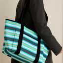 Beach Tote Bag for Women, Lightweight Foldable Waterproof Mesh Pool Bag (Tropical Striped)