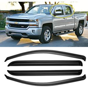 Window Rain Guards for 2014-2018 Chevy Silverado/GMC Sierra 1500 Crew Cab & 15-19 Silverado/Sierra 2500HD 3500HD, Window Visor Vent Wind Shade Deflector Shield Protector Sun, for Full-Size Cab Only