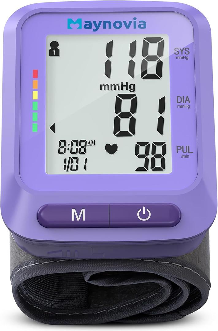 Wrist Blood Pressure Monitor - Automatic Blood Pressure Cuff for Home Use, Digital BP Monitor Wrist with Large LCD Display, BP Cuff Wrist for Adults, 2x60 Memory, Fits 5.3"-8.5"(Purple)