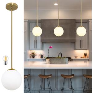 6" Globe Pendant Light Gold Mid Century Pendant Light Globe Pendant Lights Kitchen Island Brushed Brass Finished with Milk Glass Lampshade Adjustable Ceiling Light Fixtures for Kitchen